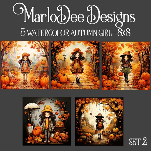 Watercolor Autumn Season Girls 8x8 Backgrounds - set 2
