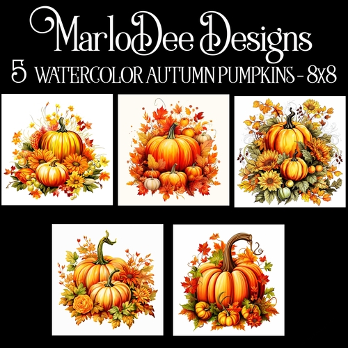 Watercolor Autumn Season Pumpkins 8x8 Backgrounds 