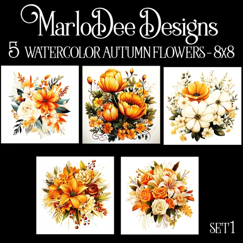 Watercolor Autumn Season Flowers 8x8 Backgrounds 