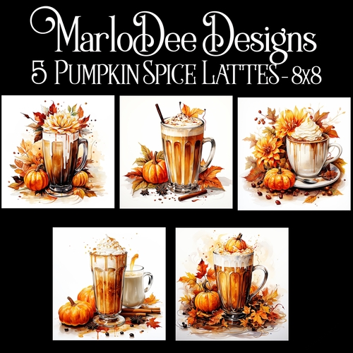 Watercolor Autumn Season Pumpkin Spice Drinks 8x8 Backgrounds 