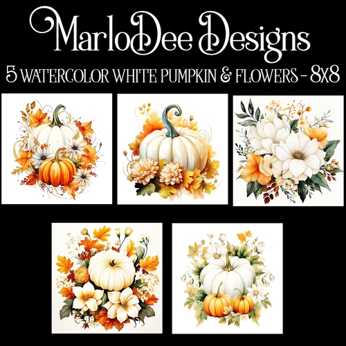 Watercolor Autumn Season White Pumpkins 8x8 Backgrounds 