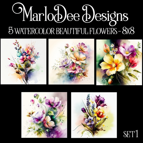 Watercolor Elegant Beautiful Flowers 8x8 Backgrounds - set 1