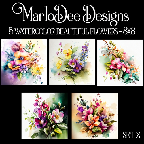 Watercolor Elegant Beautiful Flowers 8x8 Backgrounds - set 2