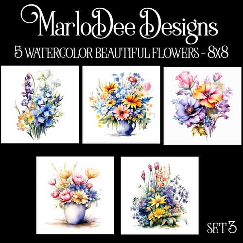 Watercolor Elegant Beautiful Flowers 8x8 Backgrounds - set 3