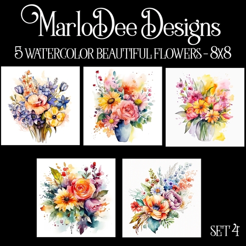 Watercolor Elegant Beautiful Flowers 8x8 Backgrounds - set 4