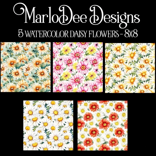 Watercolor Daisy Flowers 8x8 Backgrounds