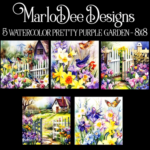 Watercolor Pretty Purple Garden 8x8 Backgrounds