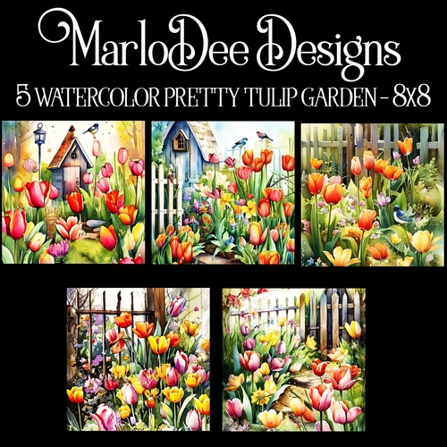 Watercolor Pretty Tulip Garden 8x8 Backgrounds