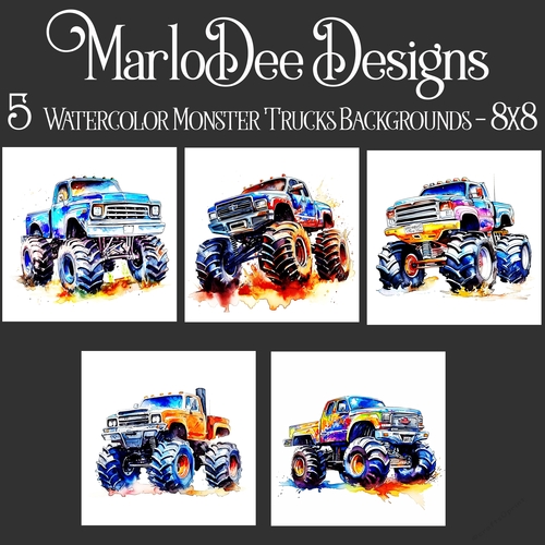 Watercolor Monster Trucks 8x8 Backgrounds 