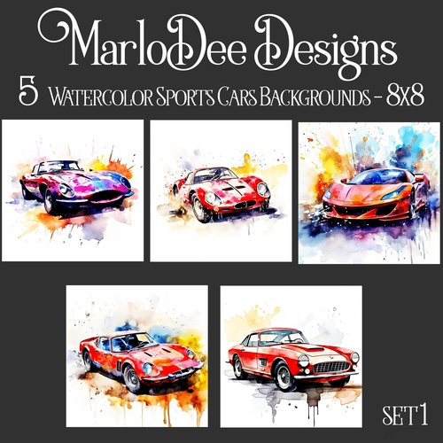 Watercolor Sports Cars 8x8 Backgrounds - set 1