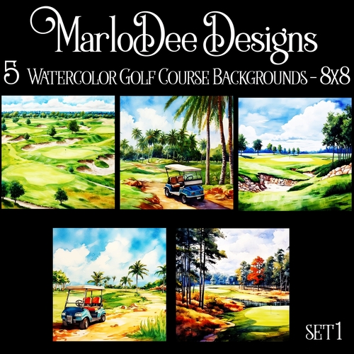 Watercolor Golf Course Scenery 8x8 Backgrounds - set 1