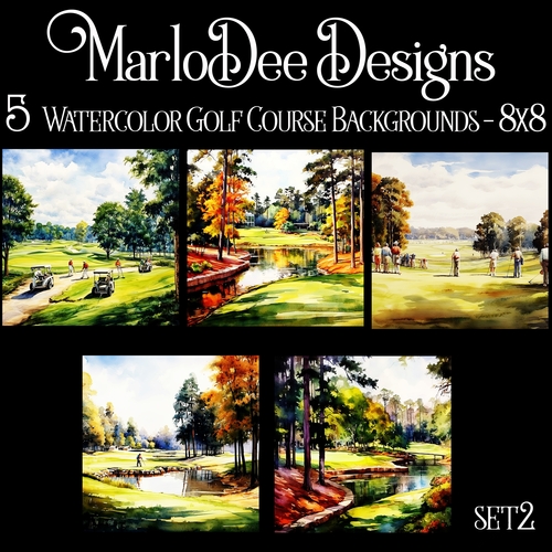 Watercolor Golf Course Scenery 8x8 Backgrounds - set 2