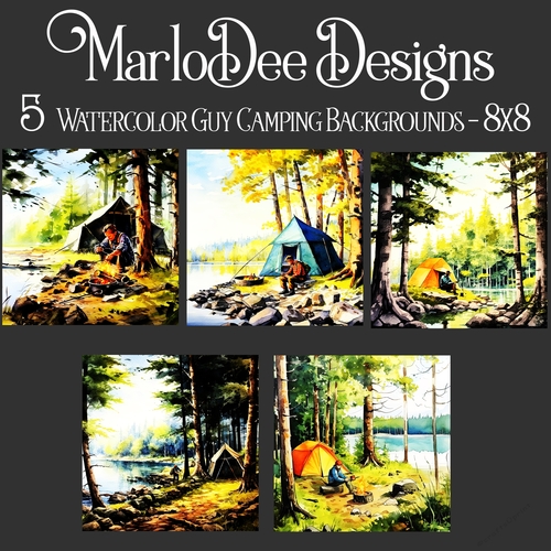 Watercolor Outdoor Camping Scenes 8x8 Backgrounds