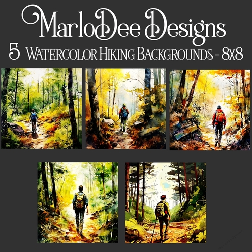 Watercolor Outdoor Hiking Scenes 8x8 Backgrounds