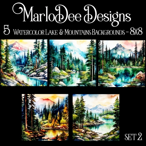 Watercolor Lake and Mountains Scenes 8x8 Backgrounds - set 2