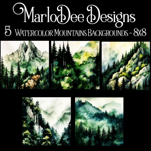 Watercolor Mountains & Trees Scenes 8x8 Backgrounds