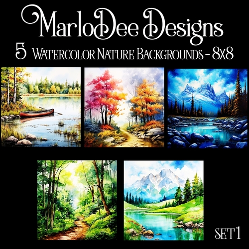 Watercolor Nature Scenes 8x8 Backgrounds - set 1
