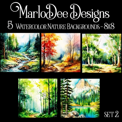 Watercolor Nature Scenes 8x8 Backgrounds - set 2