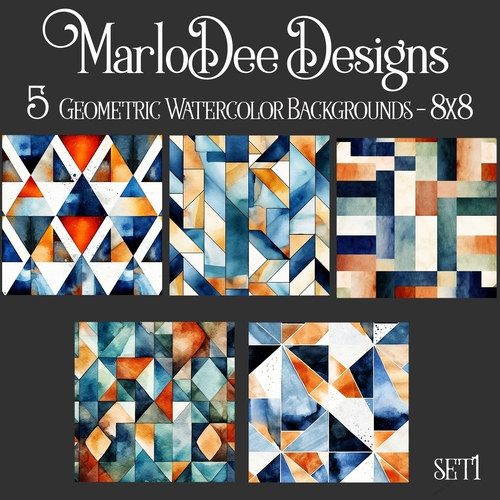 Watercolor Masculine Colors Geometric Style 8x8 Backgrounds - set 1