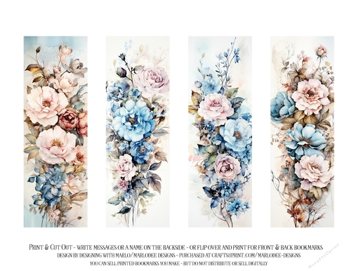 Vintage Floral 2x6 Bookmarks, 4 Floral Bookmarks s1