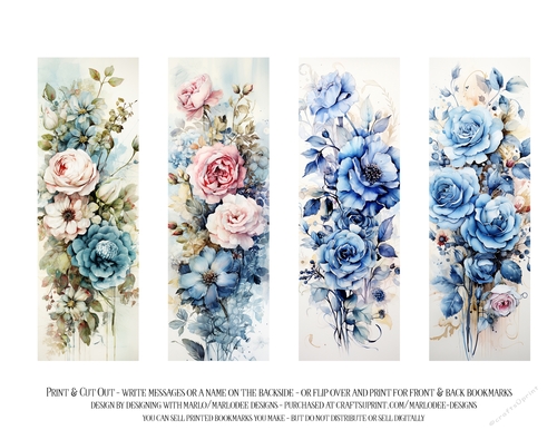 Vintage Floral 2x6 Bookmarks, 4 Floral Bookmarks s2