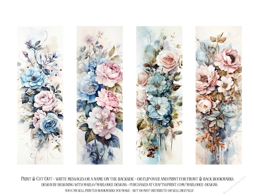 Vintage Floral 2x6 Bookmarks, 4 Floral Bookmarks s4