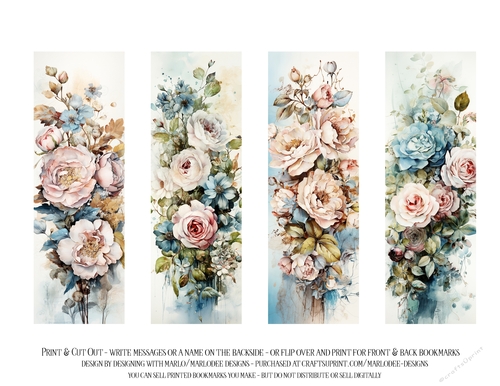 Vintage Floral 2x6 Bookmarks, 4 Floral Bookmarks s6