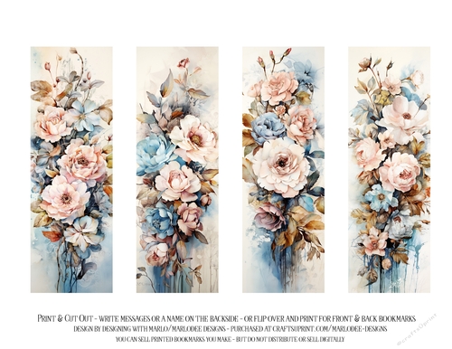 Vintage Floral 2x6 Bookmarks, 4 Floral Bookmarks s10