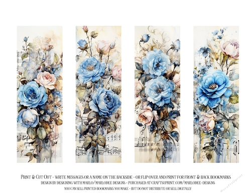 Vintage Floral 2x6 Bookmarks, 4 Floral Bookmarks s12