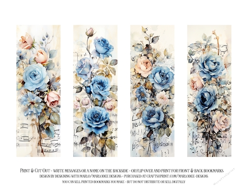 Vintage Floral 2x6 Bookmarks, 4 Floral Bookmarks s13
