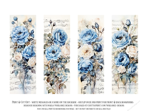 Vintage Floral 2x6 Bookmarks, 4 Floral Bookmarks s14