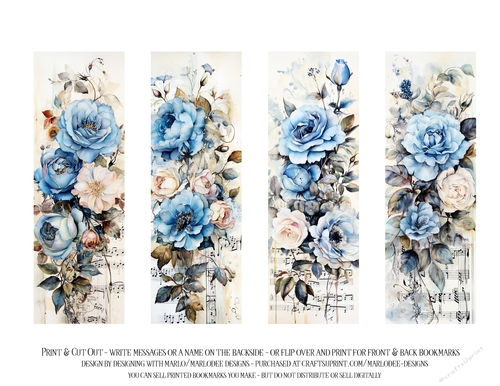 Vintage Floral 2x6 Bookmarks, 4 Floral Bookmarks s15