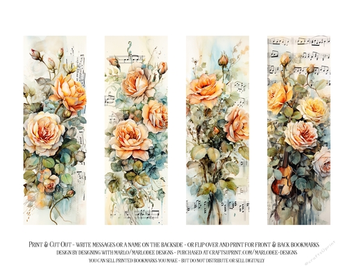 Vintage Floral 2x6 Bookmarks, 4 Floral Bookmarks s17