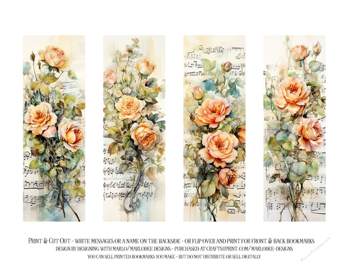 Vintage Floral 2x6 Bookmarks, 4 Floral Bookmarks s18
