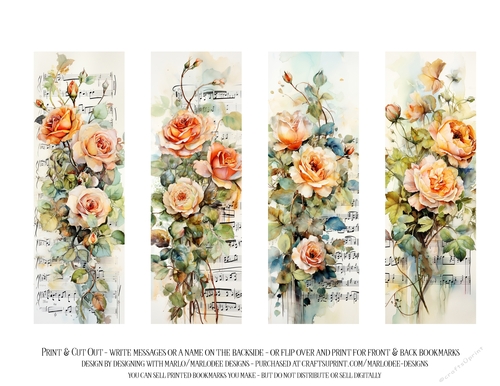 Vintage Floral 2x6 Bookmarks, 4 Floral Bookmarks s20