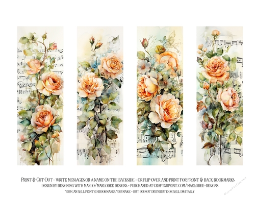Vintage Floral 2x6 Bookmarks, 4 Floral Bookmarks s21
