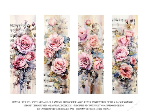 Vintage Floral 2x6 Bookmarks, 4 Floral Bookmarks s22