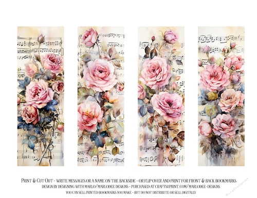 Vintage Floral 2x6 Bookmarks, 4 Floral Bookmarks s23