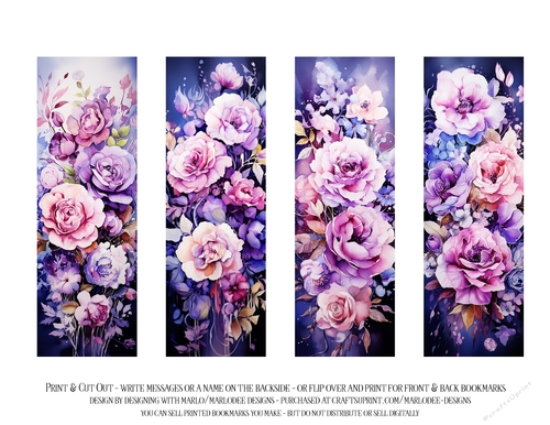 Vintage Floral 2x6 Bookmarks, 4 Floral Bookmarks s24