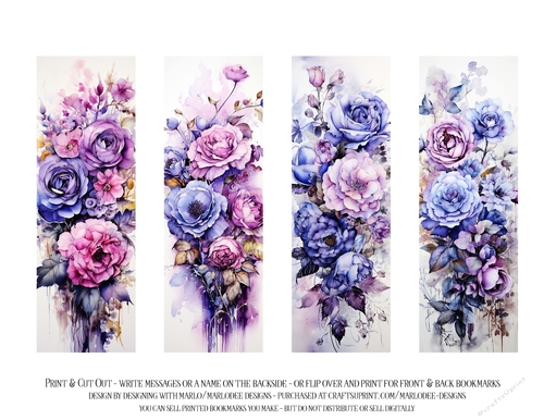 Vintage Floral 2x6 Bookmarks, 4 Floral Bookmarks s28