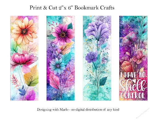 Abstract Pretty Floral 2x6 Bookmarks Printable s2
