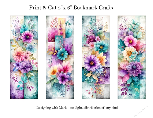 Abstract Pretty Floral 2x6 Bookmarks Printable s12