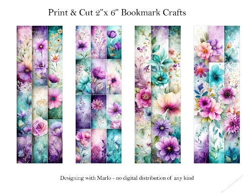Abstract Pretty Floral 2x6 Bookmarks Printable s13