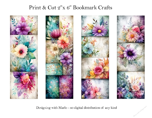 Abstract Pretty Floral 2x6 Bookmarks Printable s14
