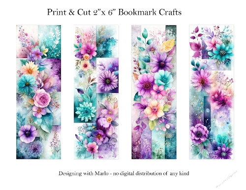Abstract Pretty Floral 2x6 Bookmarks Printable s17