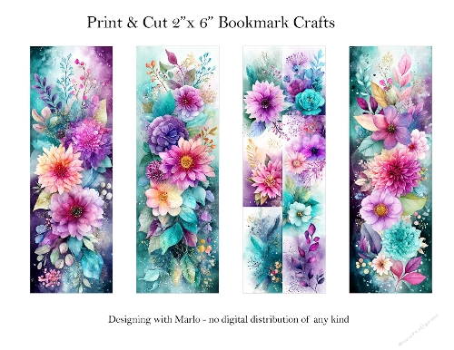 Abstract Pretty Floral 2x6 Bookmarks Printable s18