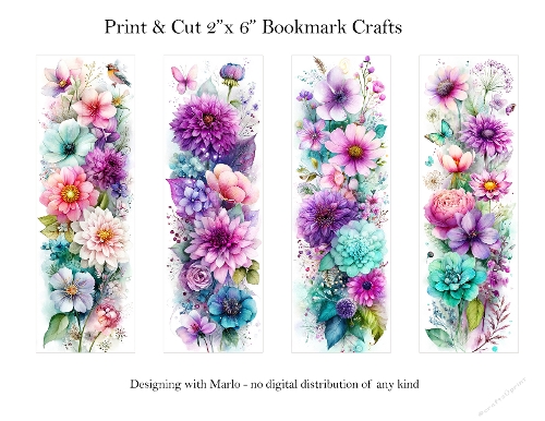 Abstract Pretty Floral 2x6 Bookmarks Printable s19