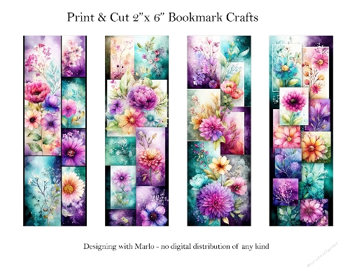 Abstract Pretty Floral 2x6 Bookmarks Printable s23
