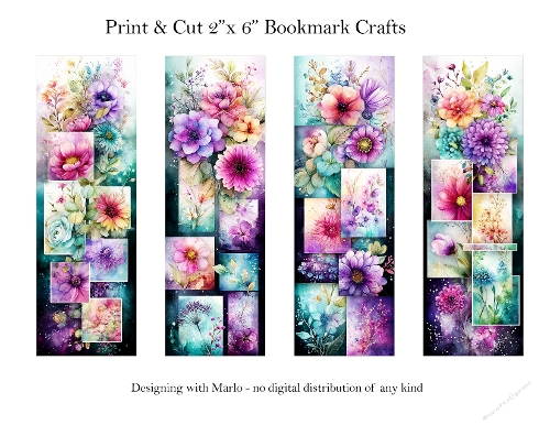 Abstract Pretty Floral 2x6 Bookmarks Printable s24