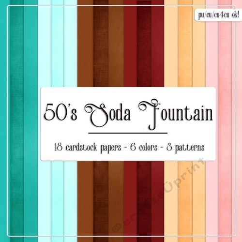 50s Soda Fountain Colors A4 Size Digital Cardstock Papers